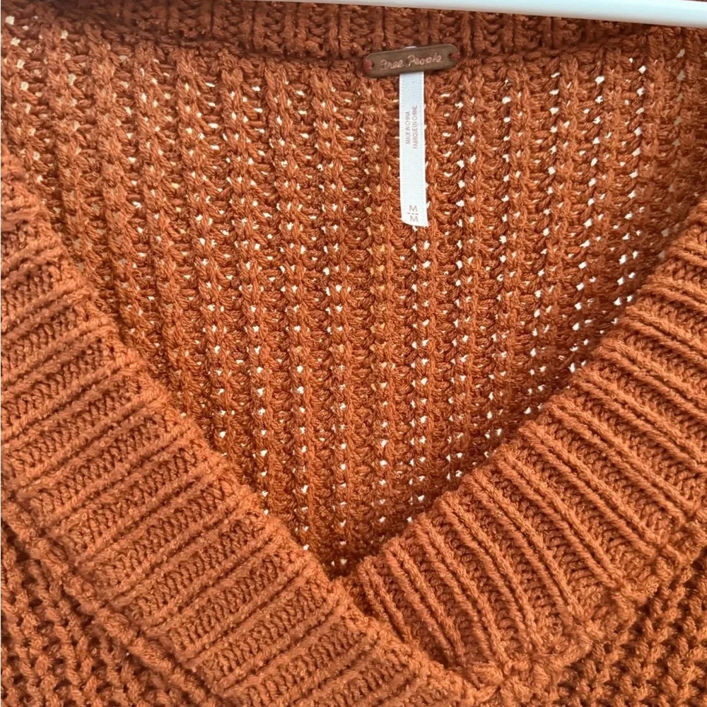 Free People Rust Orange V-Neck Chunky Knit Sweater Vest Sz Med